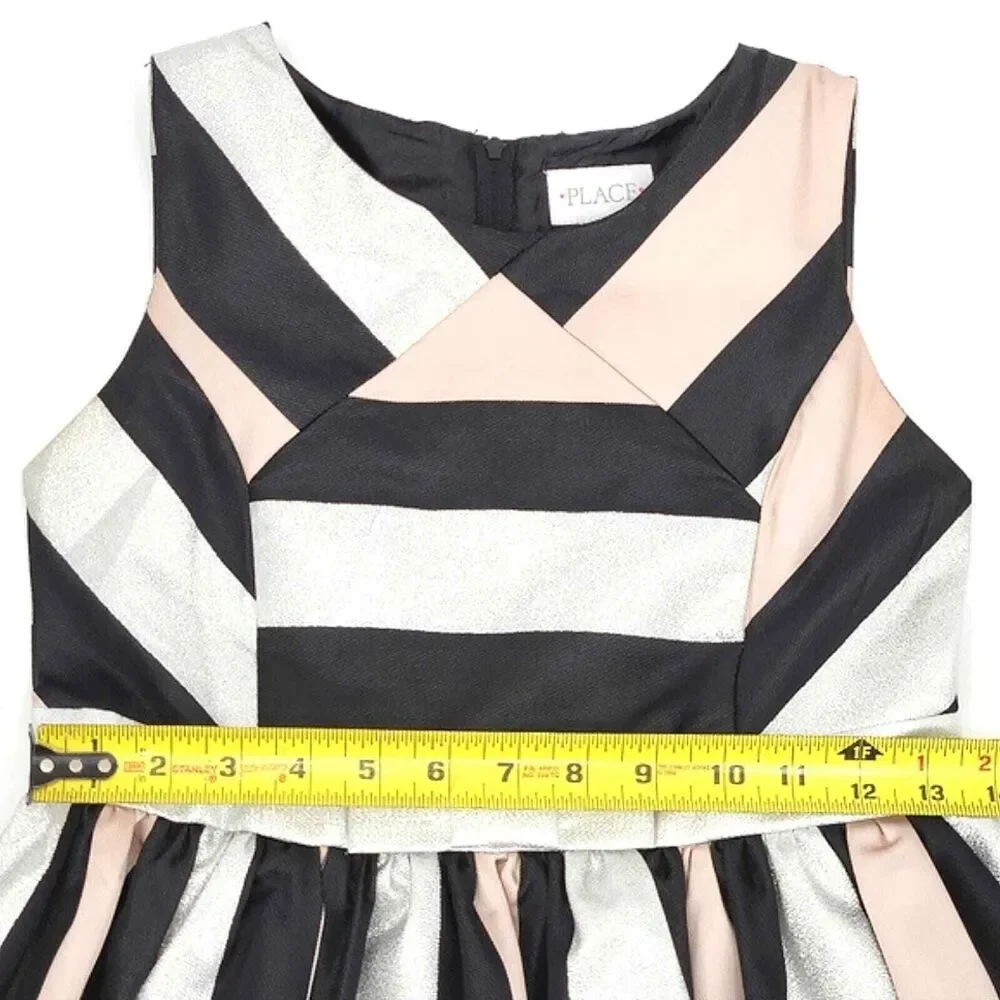 The Childrens Place Sleeveless Metallic Colorblock Jacquard Dress Black Girls 12